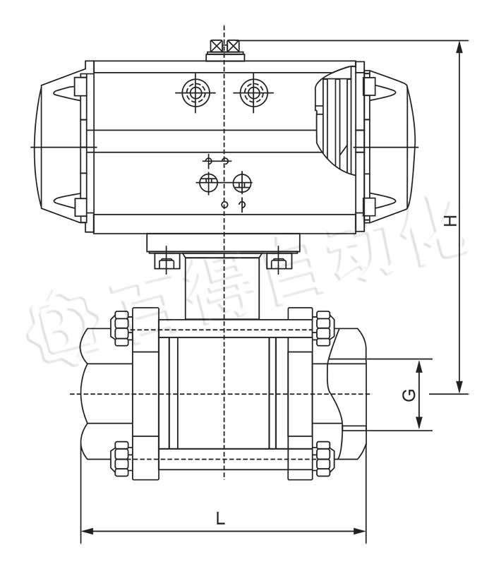 氣動三片式球閥外形尺寸圖